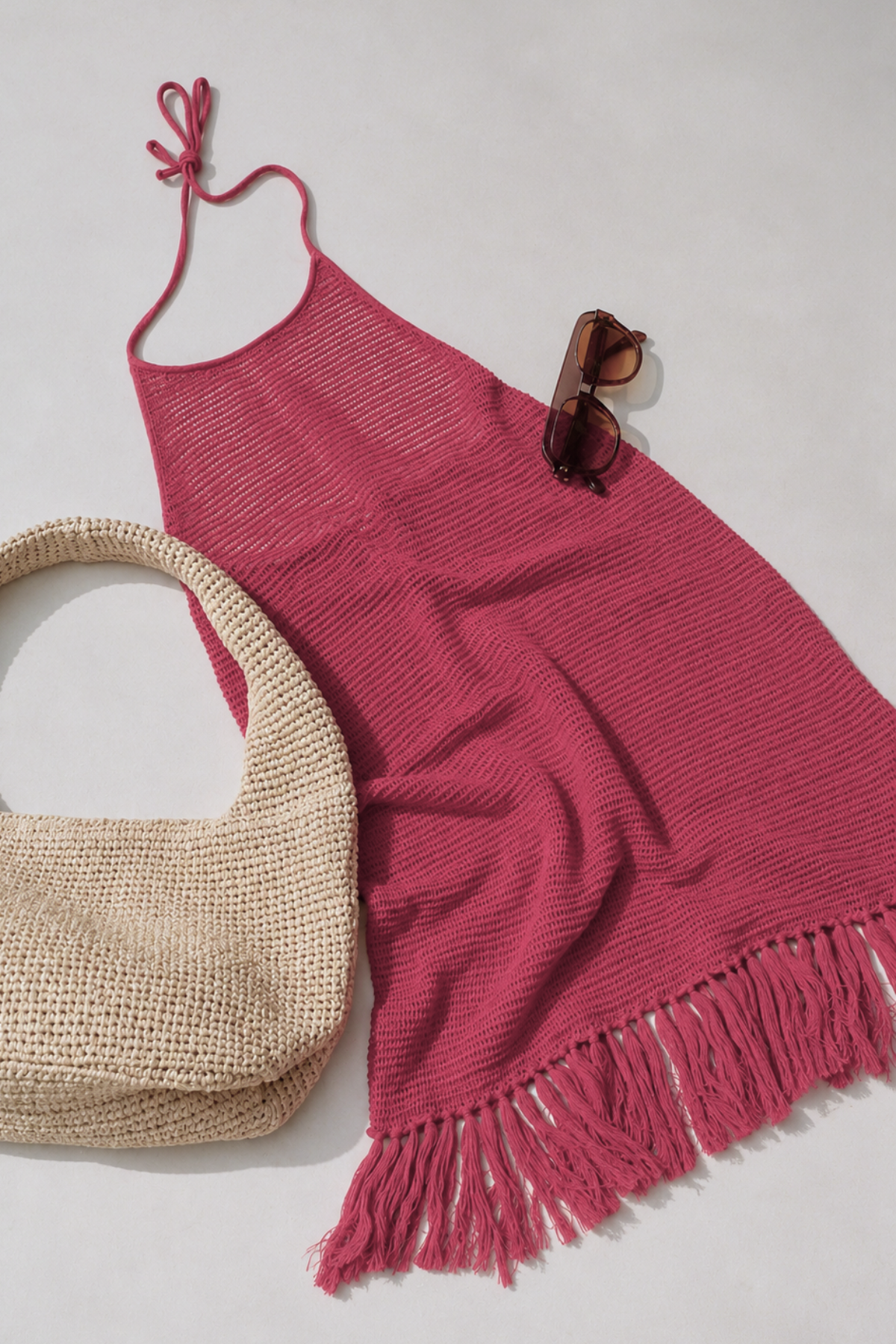 Cotton Knit Halter Dress - Berry