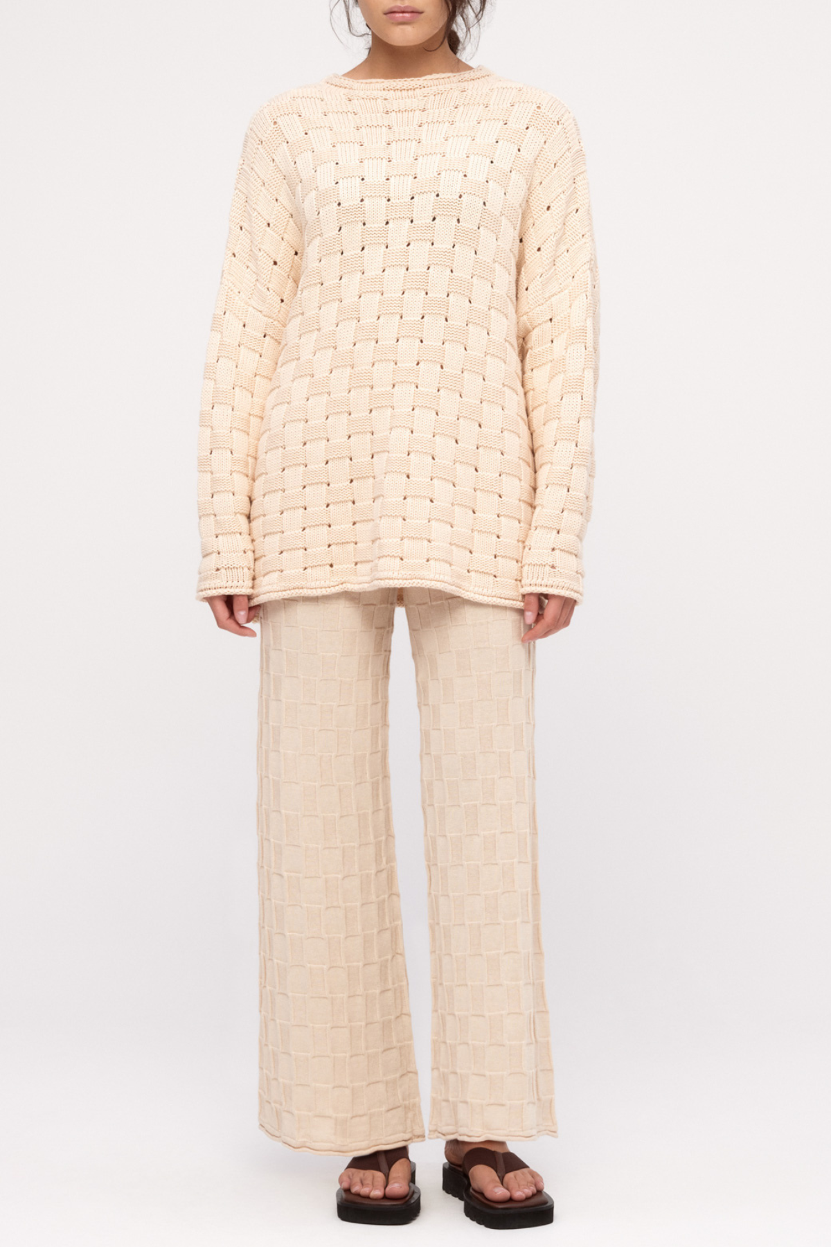 Basketweave Knit Pant - Natural