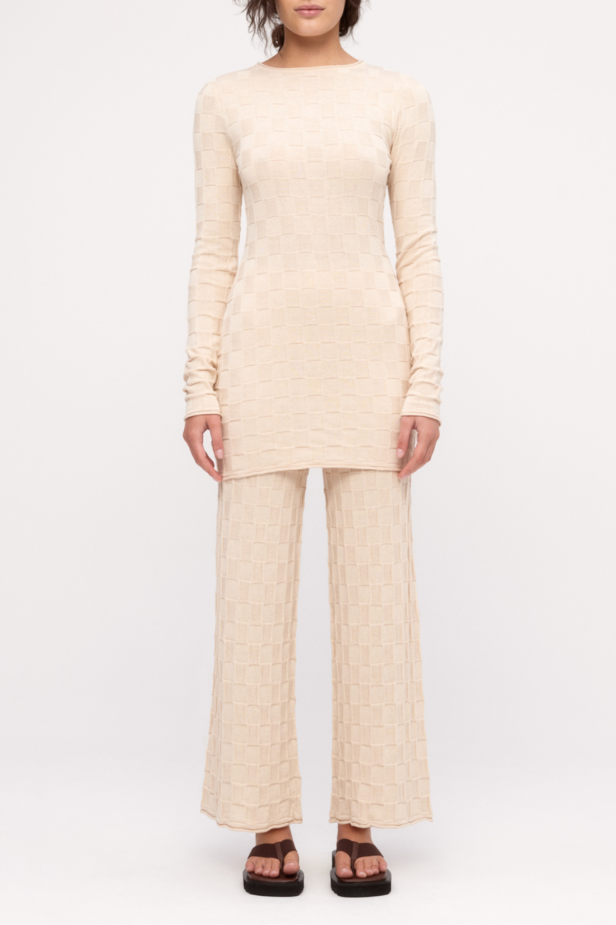 Basketweave Knit Mini Dress - Natural