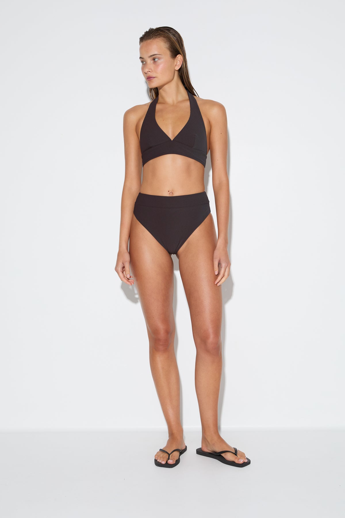 Signature Stripe Halter Top - Smoky Brown