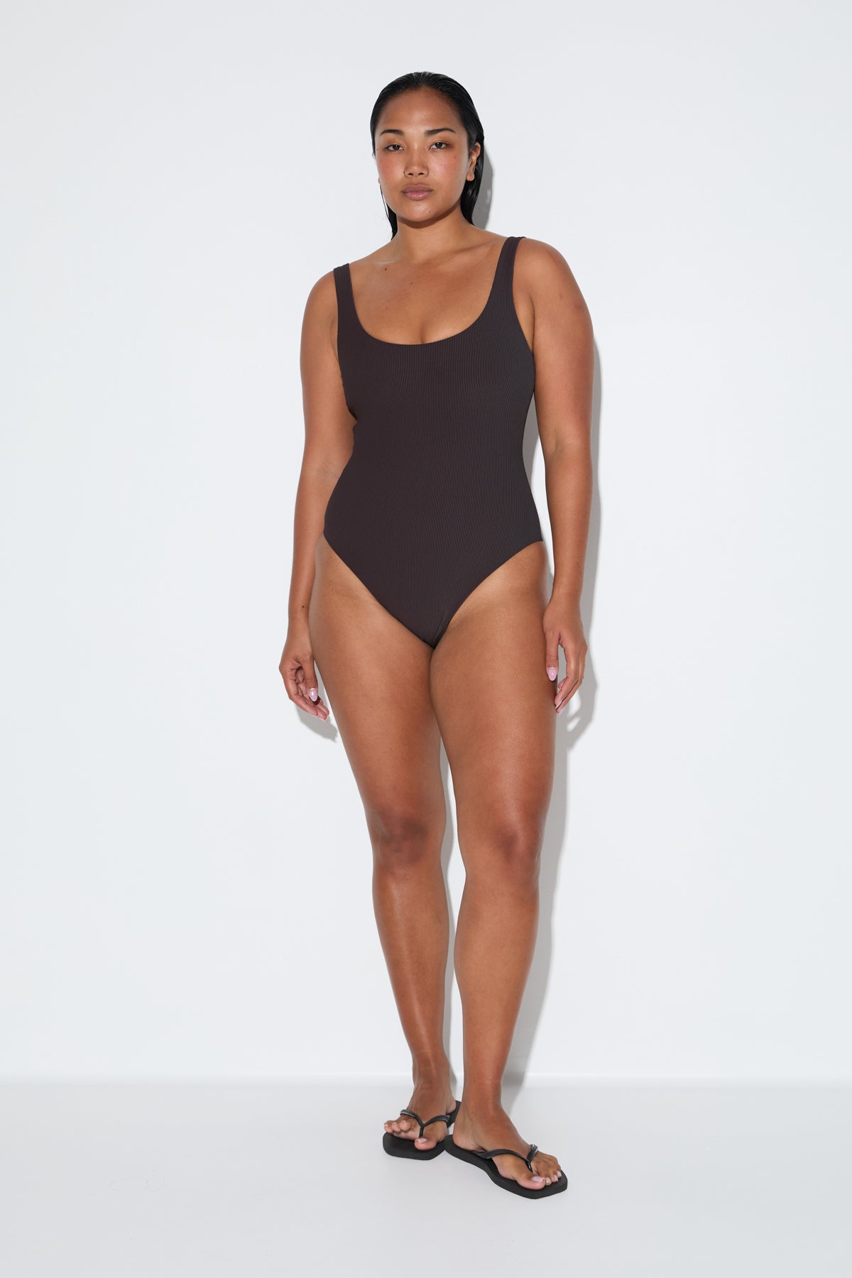 Signature Stripe Scoop One Piece - Smoky Brown