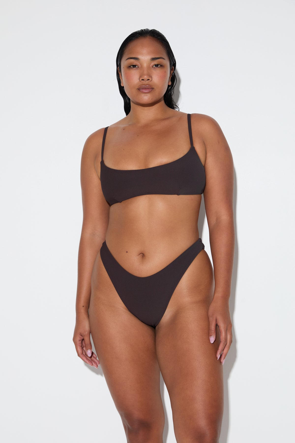 Signature Stripe Minimal Bralette Top - Smoky Brown