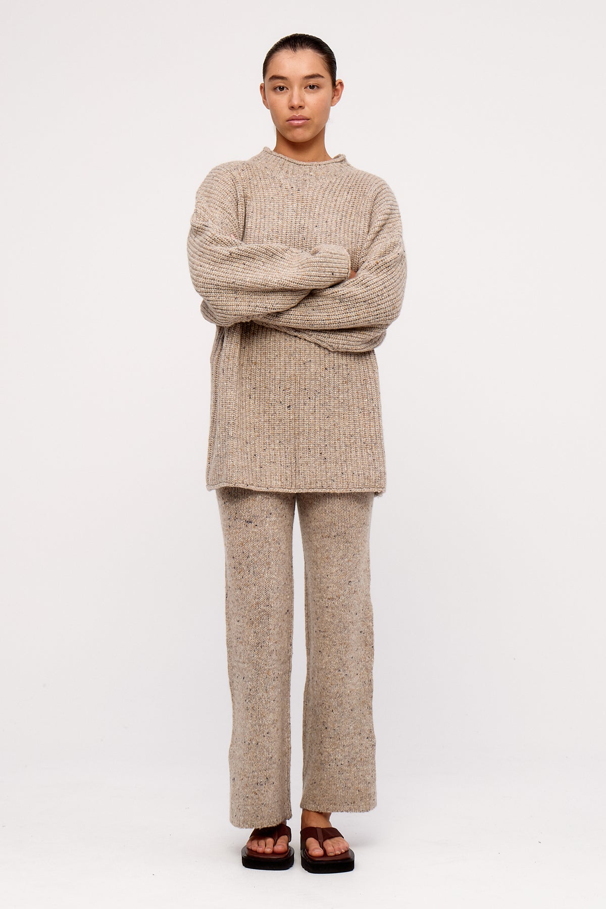 Oat Marle Merino Wool Blend Knit Pant