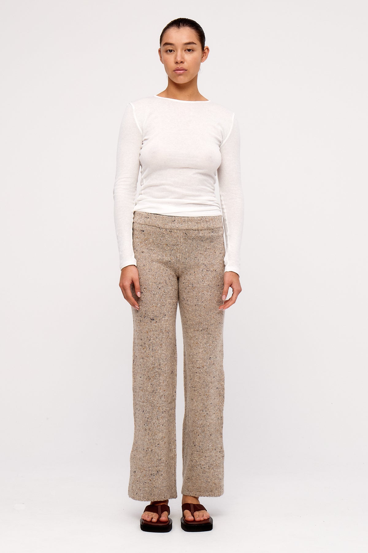 Oat Marle Merino Wool Blend Knit Pant