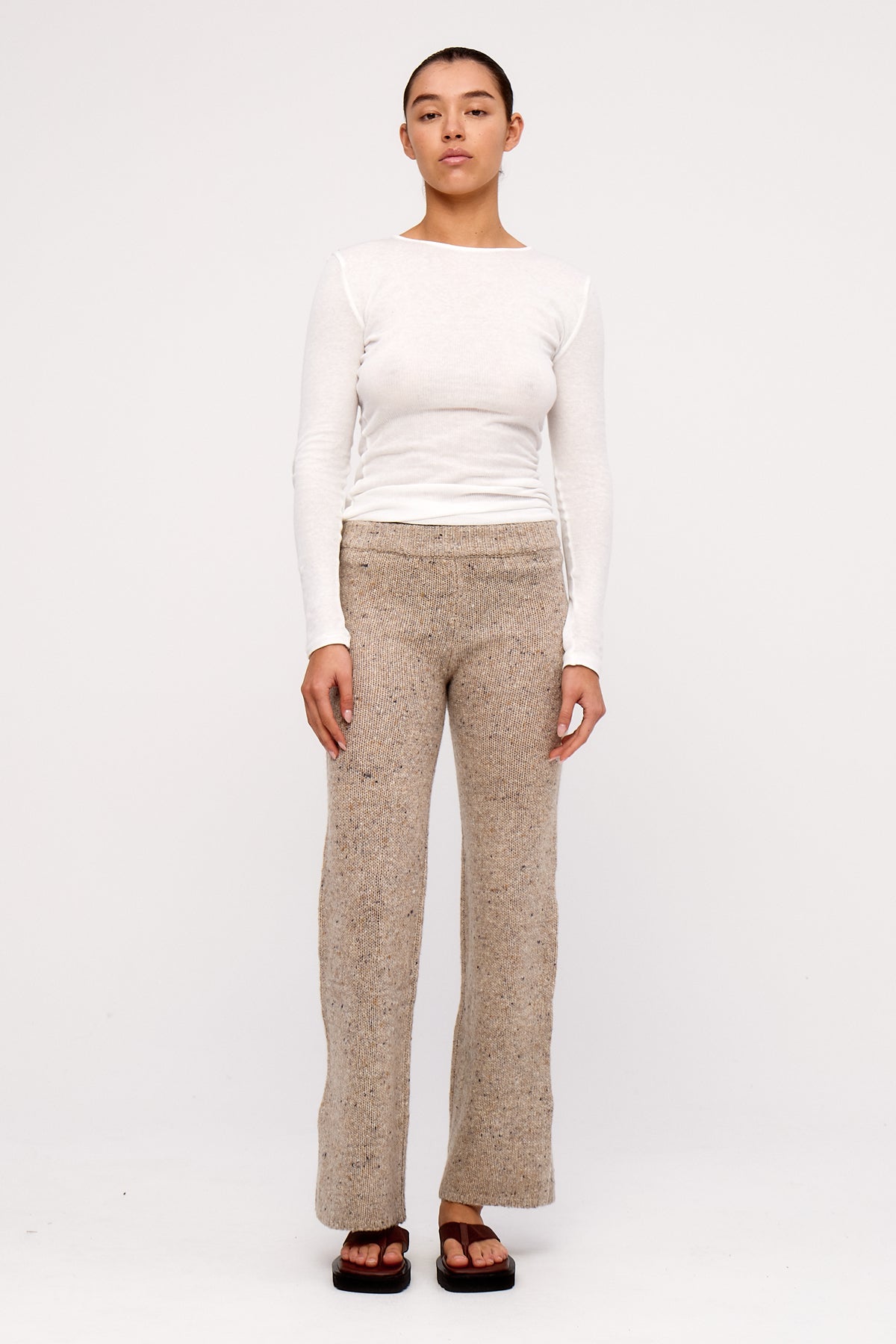 Oat Marle Merino Wool Blend Knit Pant