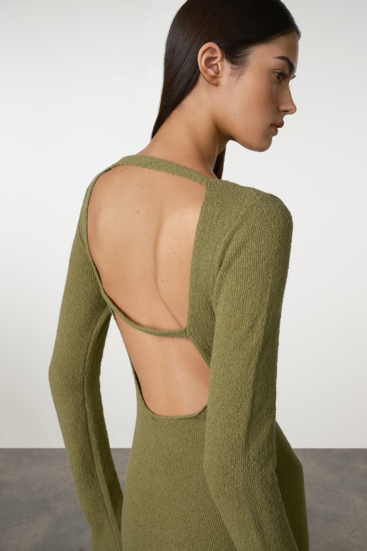 olive knit dress Textured Fabric is very stretchy color:red gold V neck THELMA | A vision