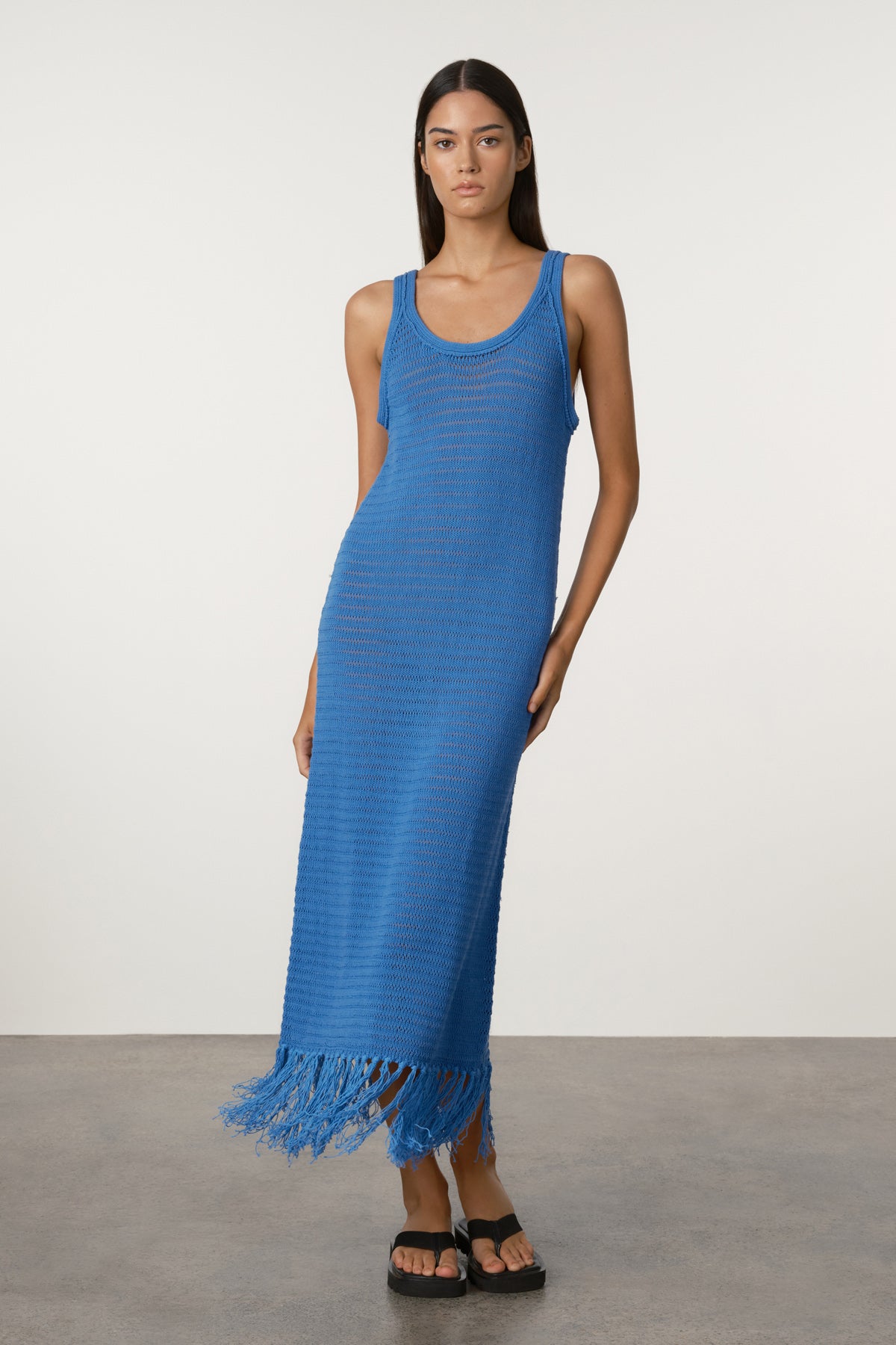Crochet Knit Dress - Bright Blue