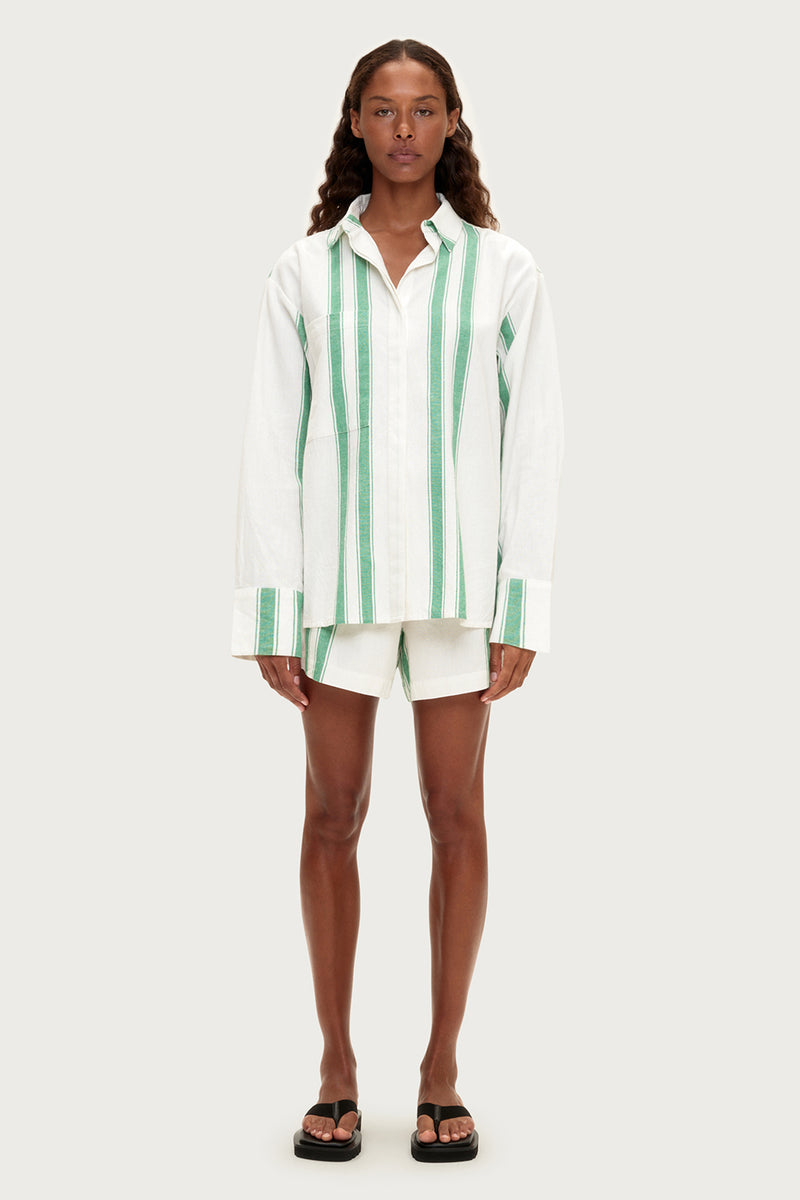 Cotton Linen Shirt - Green Stripe – Zulu & Zephyr