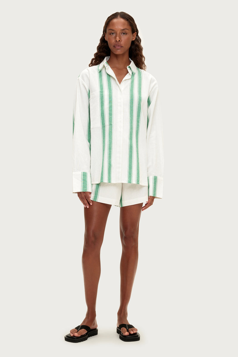 Cotton Linen Shirt - Green Stripe – Zulu & Zephyr