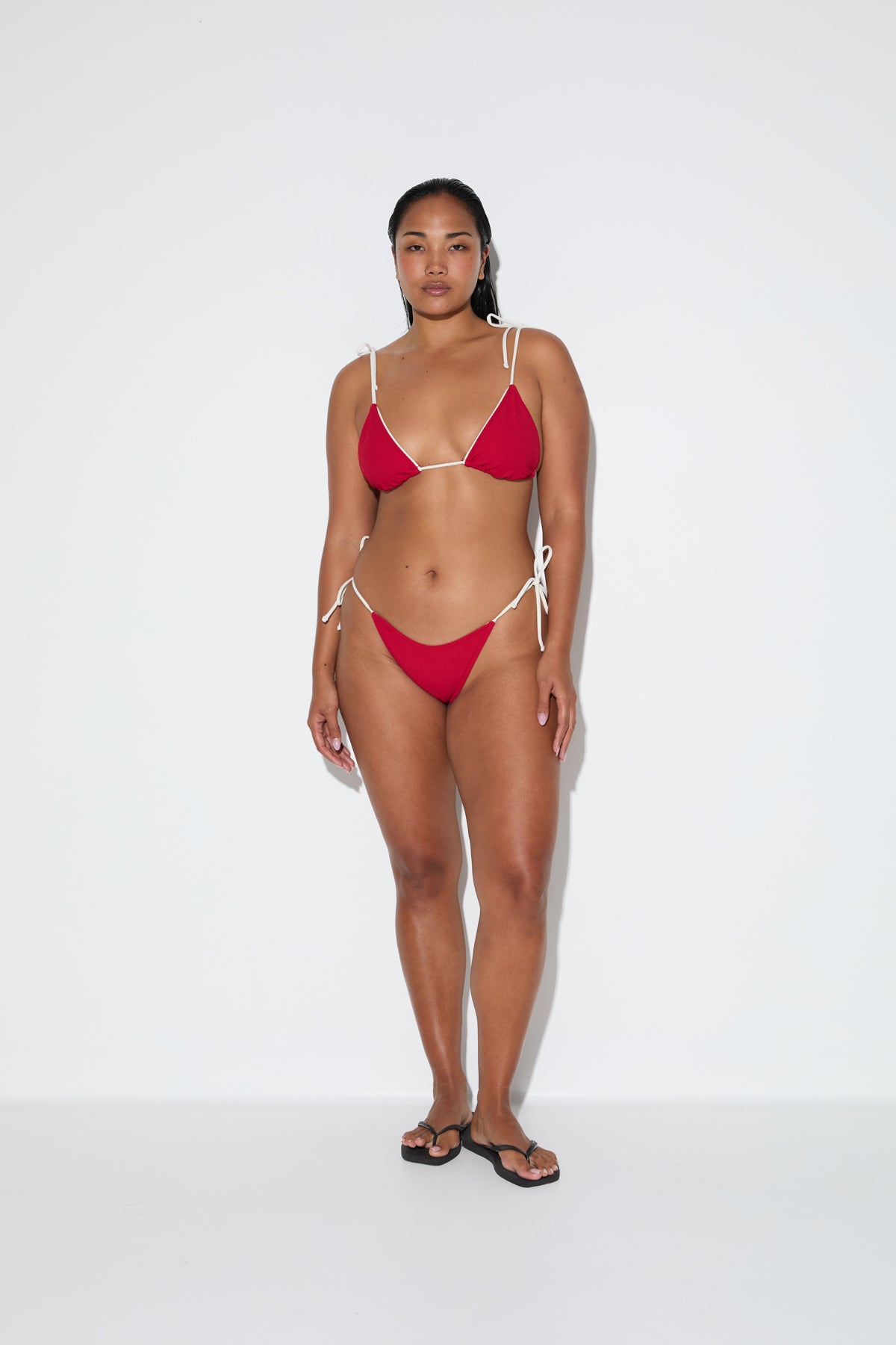 Crinkle Tie Triangle Top - Cherry Red