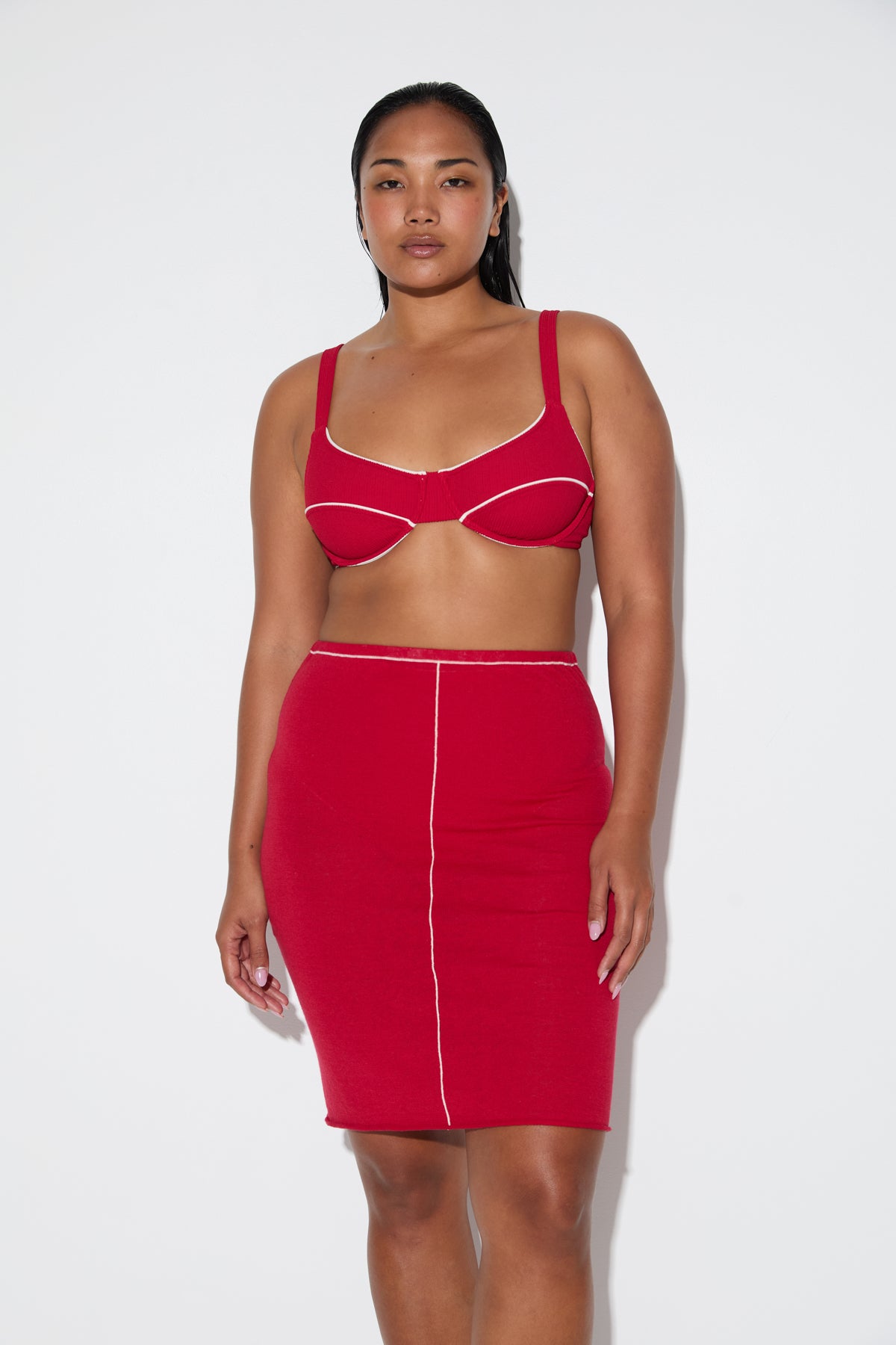 Soft Contrast Skirt - Cherry Red