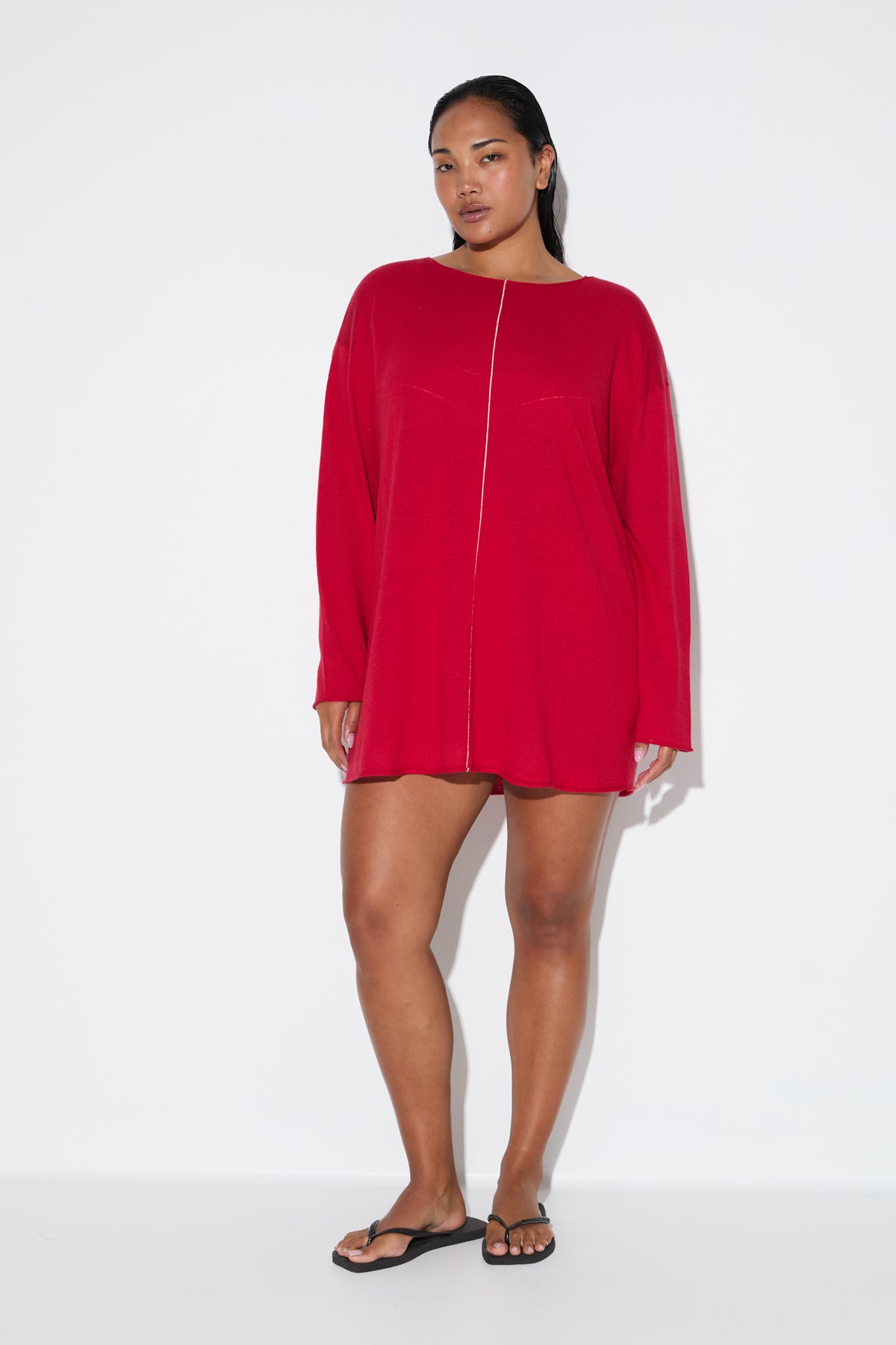 Soft Contrast Mini Dress - Cherry Red