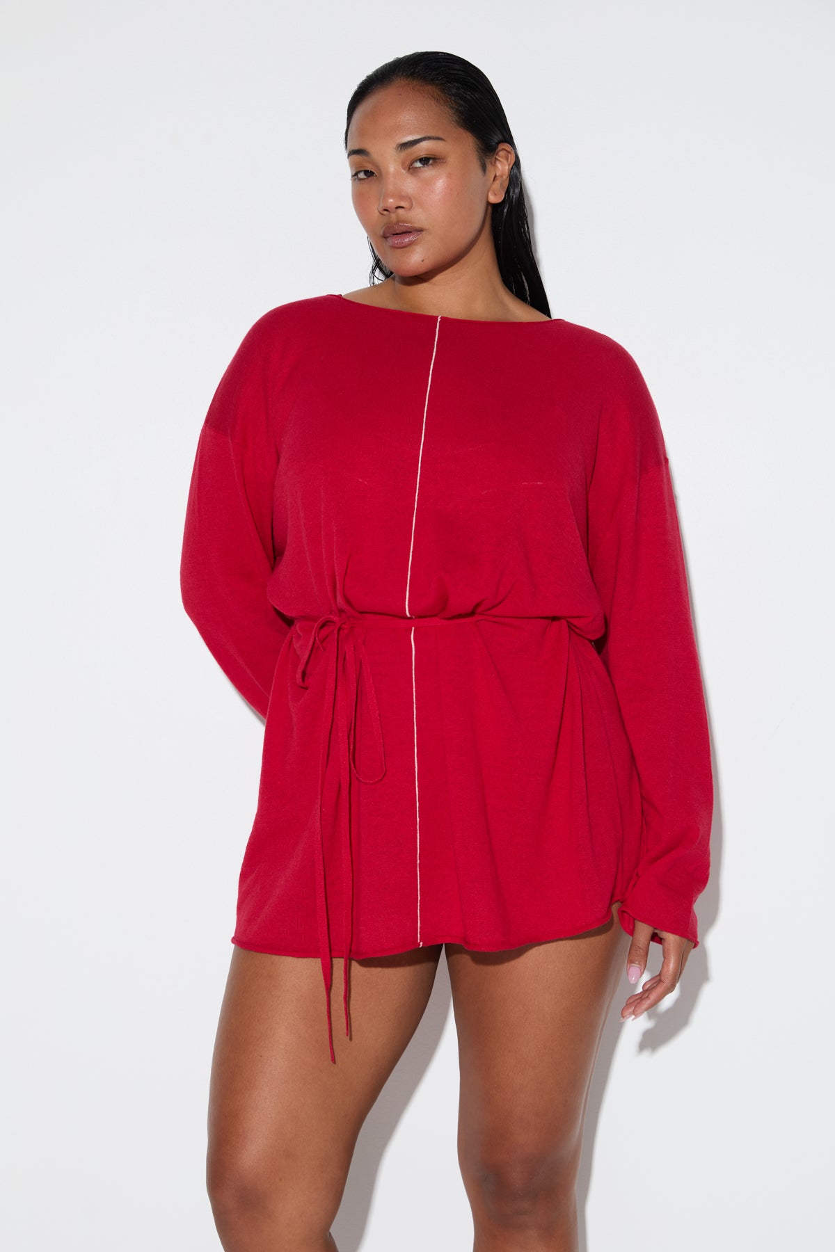 Soft Contrast Mini Dress - Cherry Red