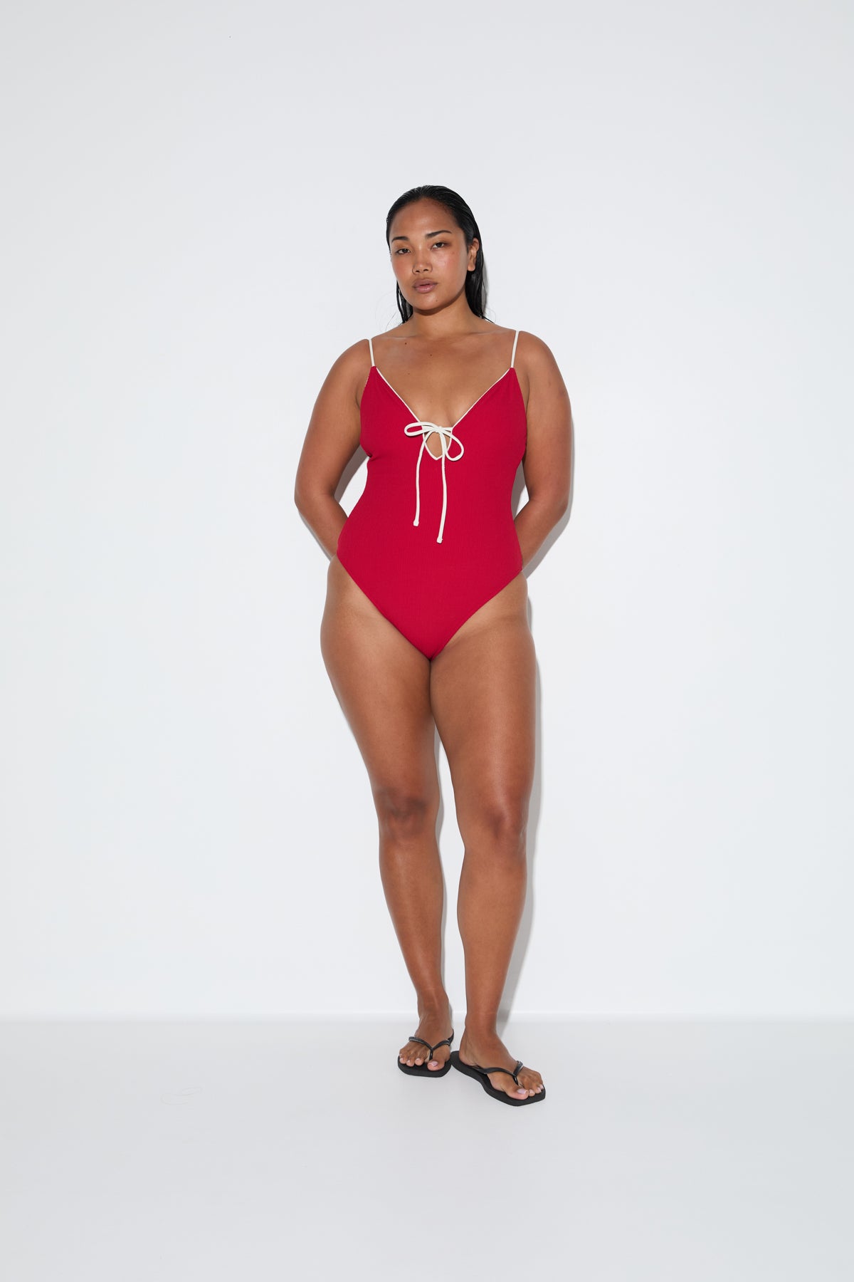 Crinkle Tie One Piece - Cherry Red