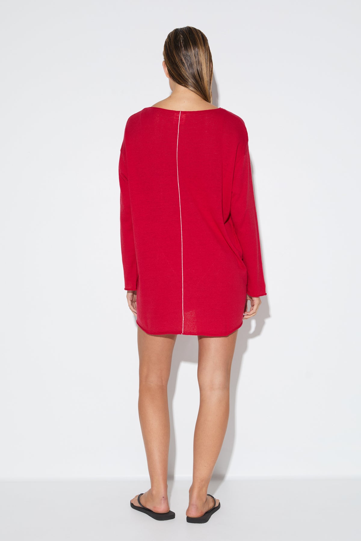 Soft Contrast Mini Dress - Cherry Red