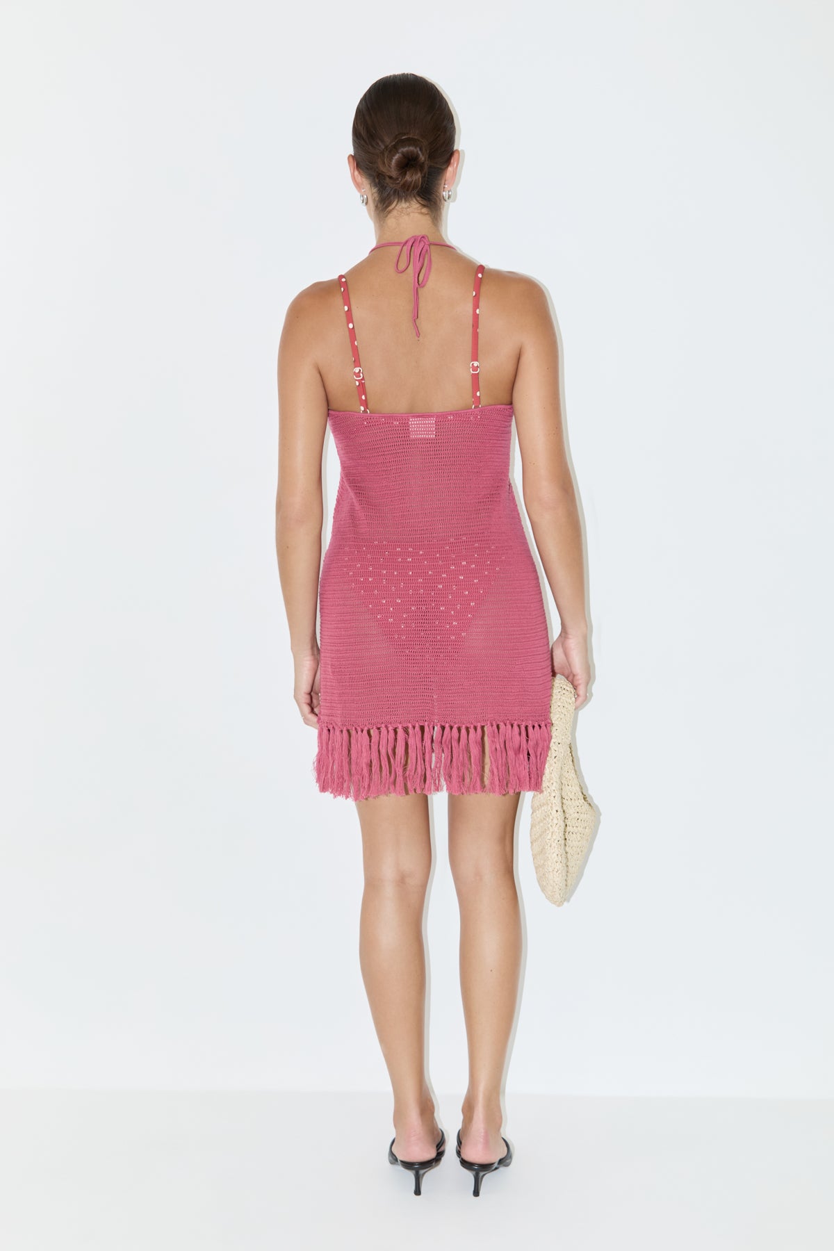 Cotton Knit Halter Dress - Berry