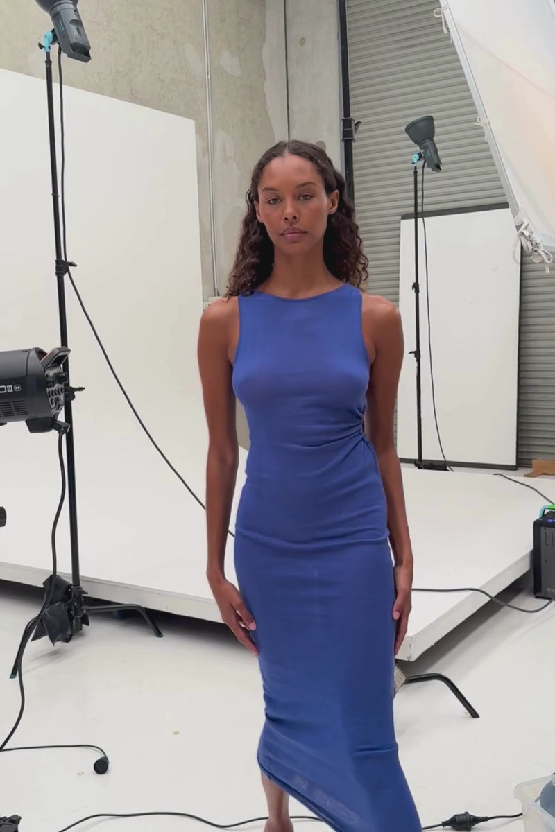 blue knit cut out dress Electric Blue Knit Cut Out Dress Large