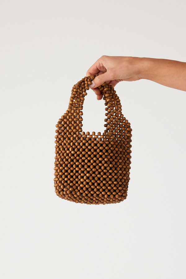 Small Beaded Bucket Bag - Walnut