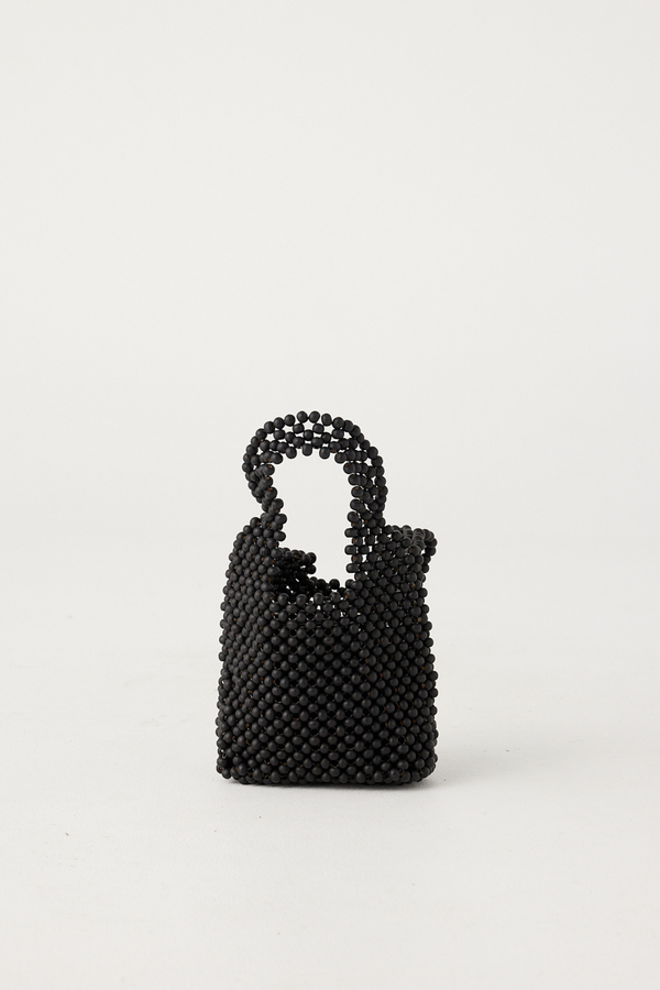 Small Beaded Bucket Bag - Black