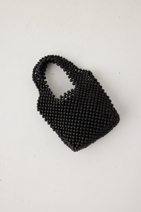 Small Beaded Bucket Bag - Black