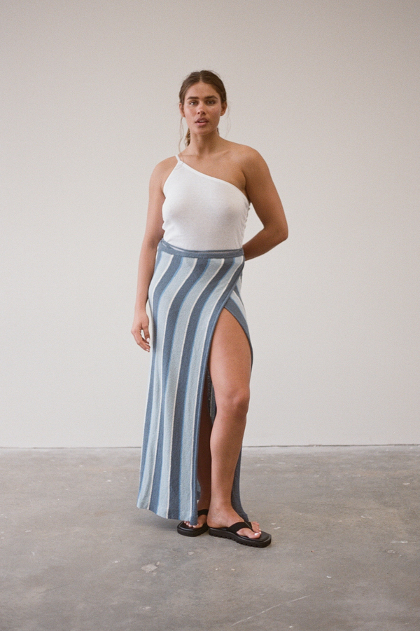 Horizon Stripe Organic Cotton Knit Wrap Skirt