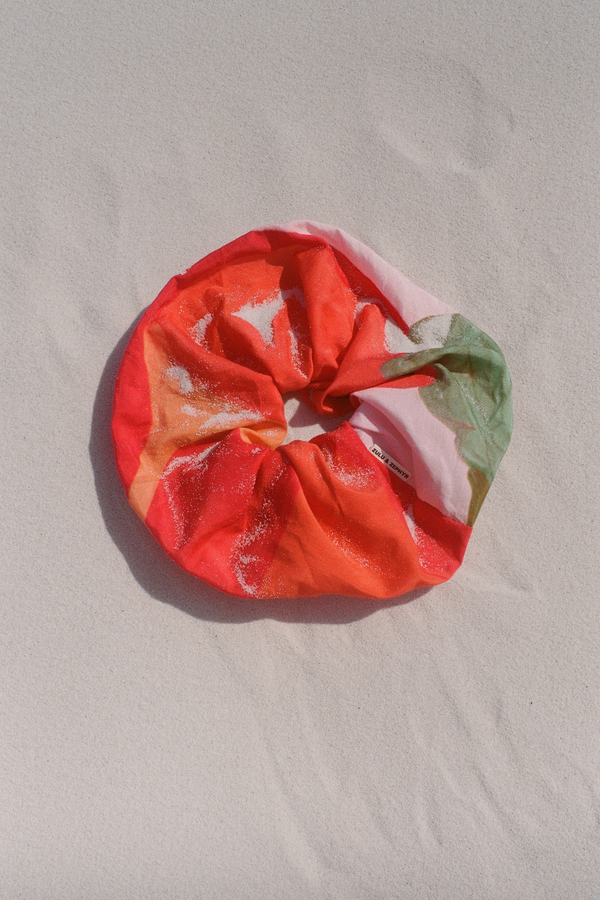 Large Cotton Silk Scrunchie - Red Floral
