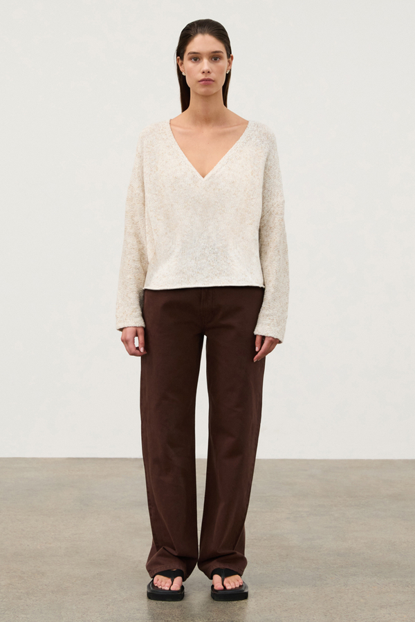 Camel Marle Cotton Blend V Neck Jumper