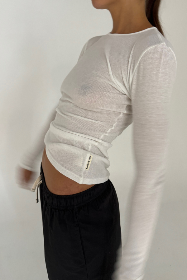 Rib Hemp Jersey Long Sleeve Top - White