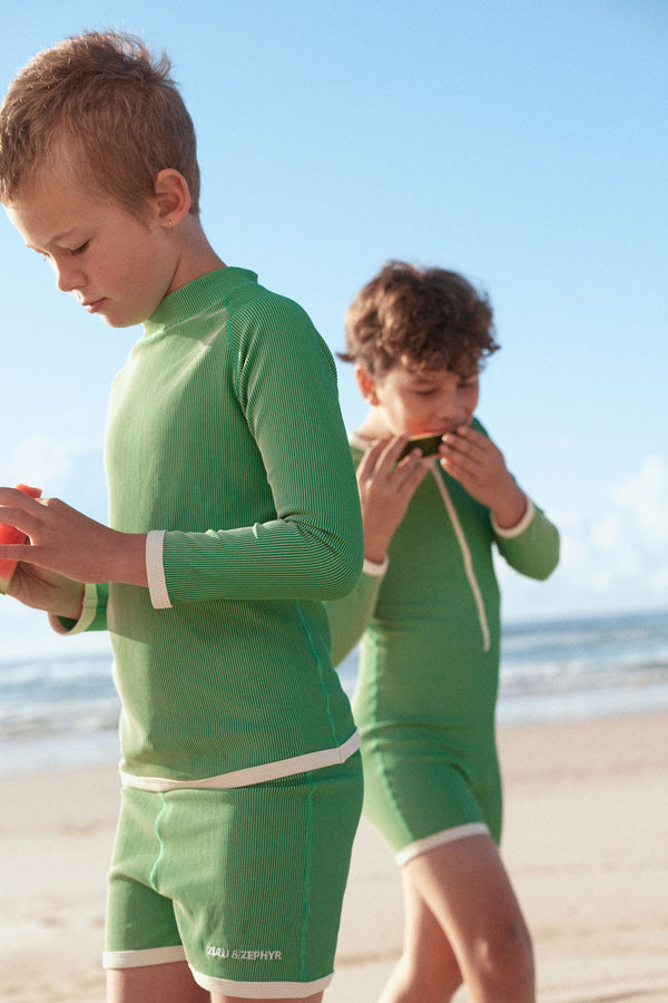 Mini Stripe Rib Rashie - Parrot Green