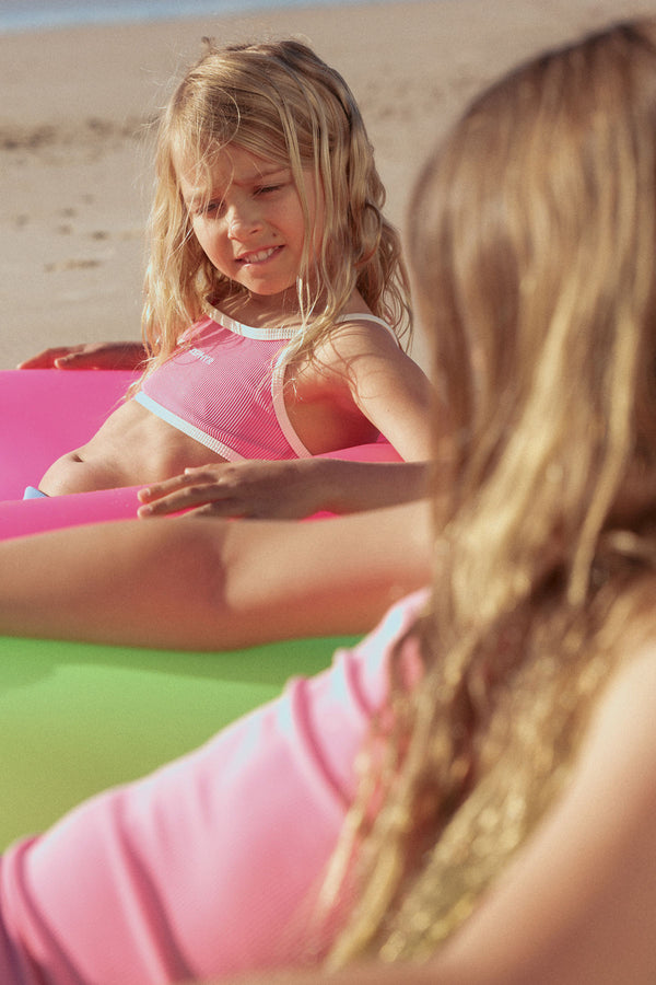 Mini Stripe Rib Logo Bikini Top - Shell Pink