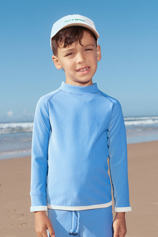 Mini Stripe Rib Rashie - Sky