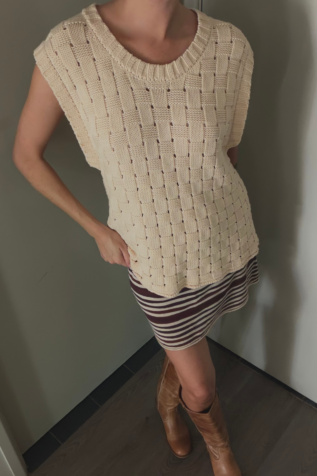 Basketweave Knit Vest - Natural