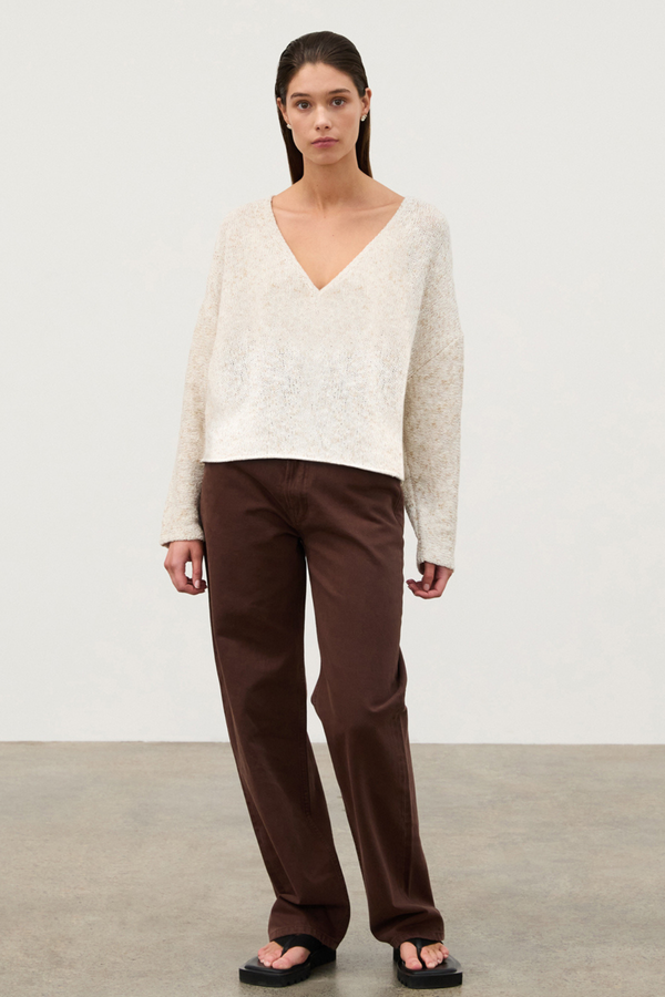Camel Marle Cotton Blend V Neck Jumper