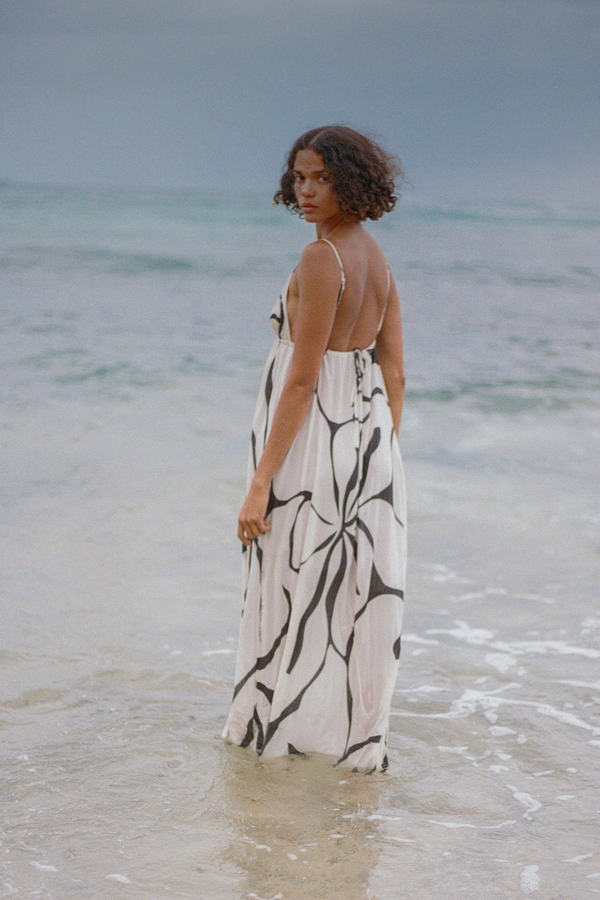 Cotton Dress - Cream Flower