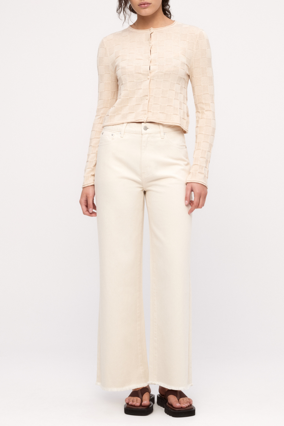 Basketweave Knit Cardigan - Natural