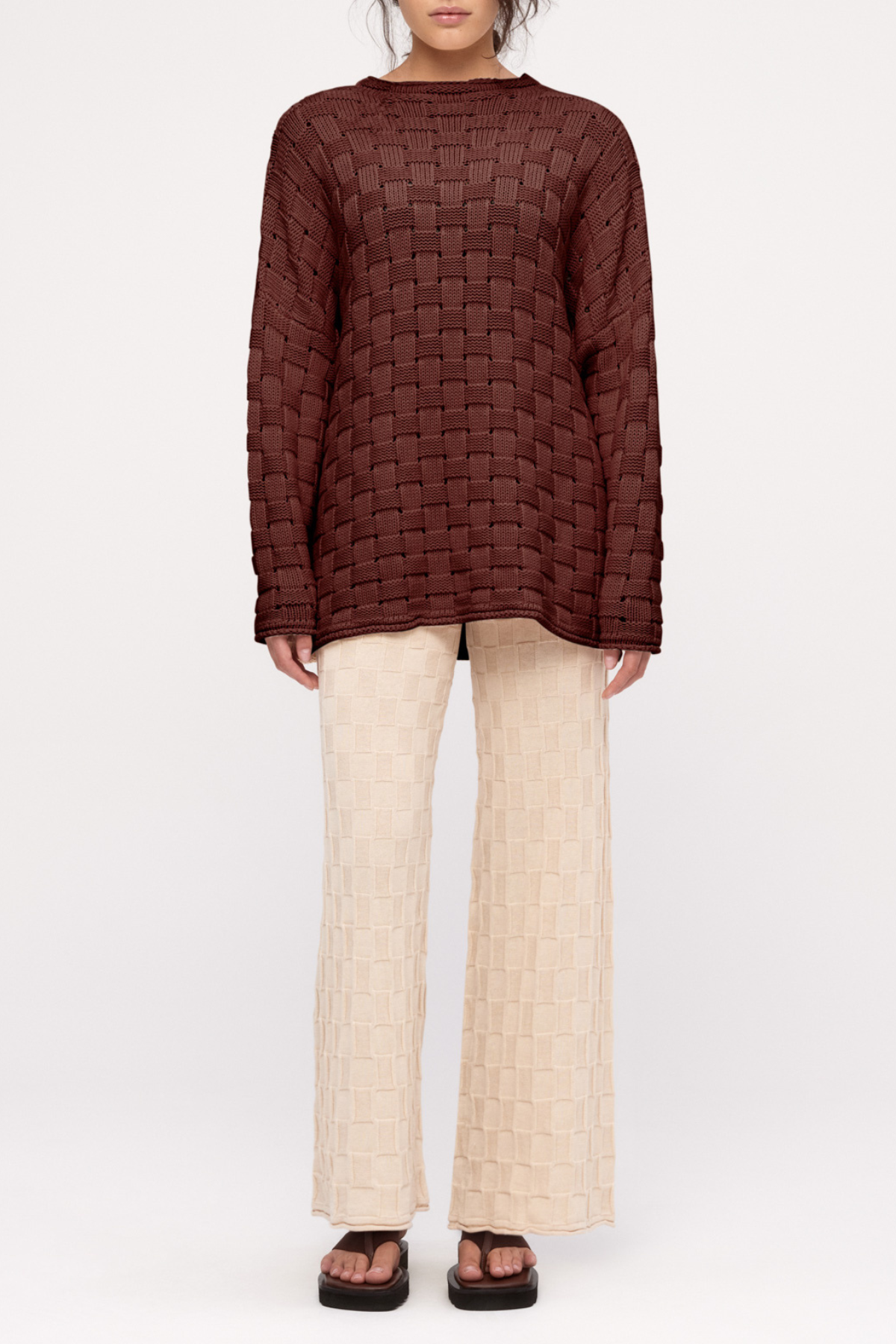 Basketweave Knit Jumper - Deep Brown
