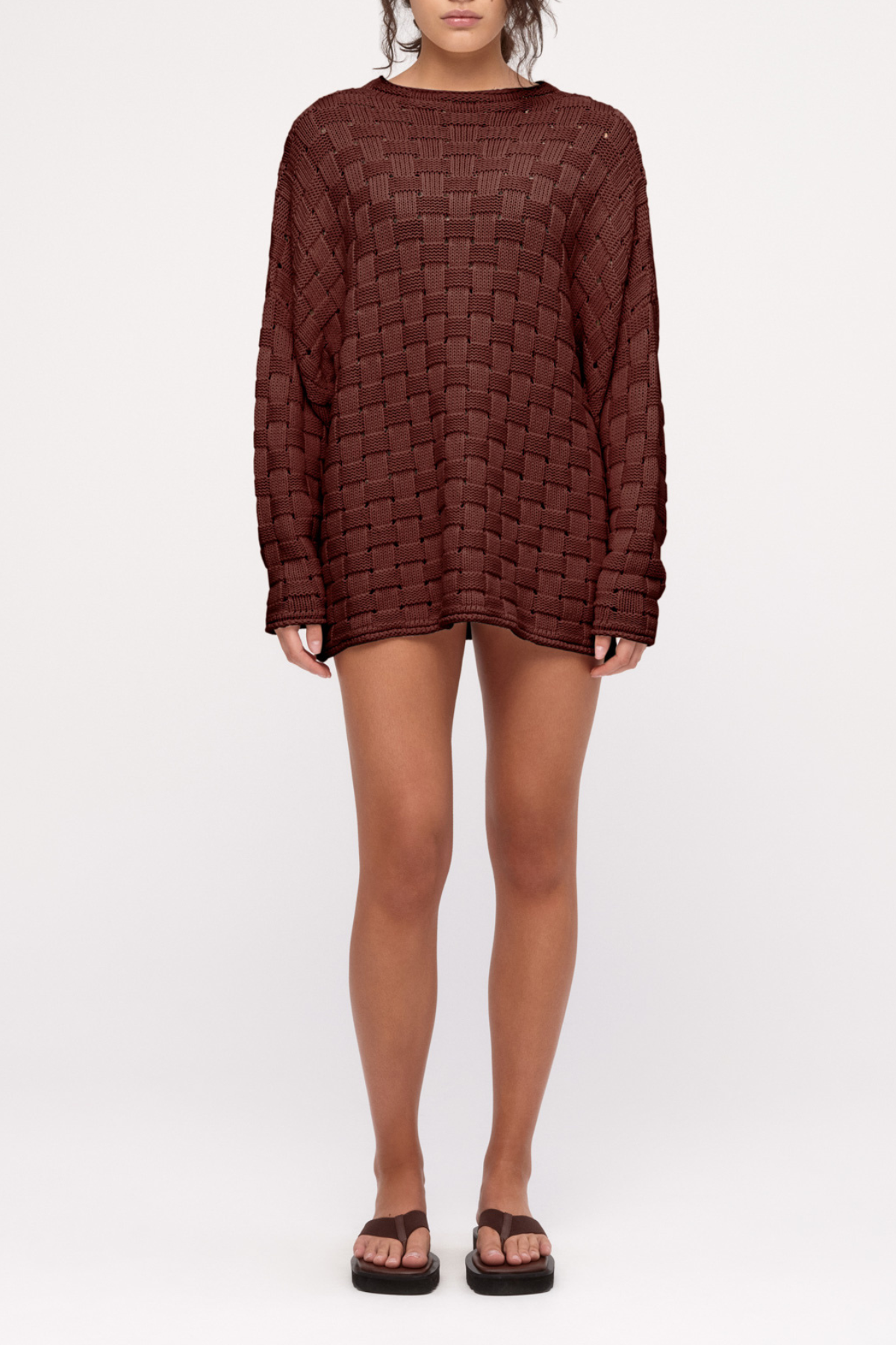 Basketweave Knit Jumper - Deep Brown