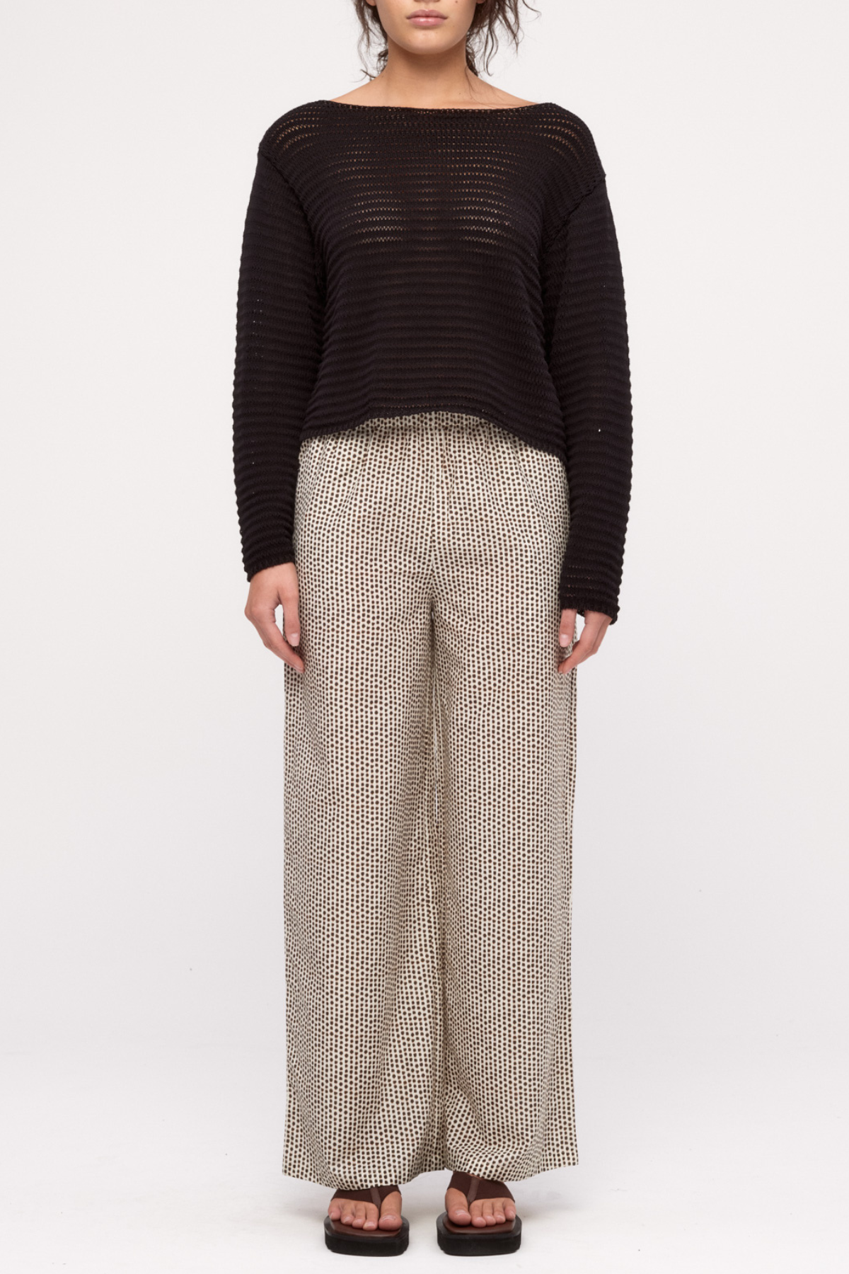 Cotton Lattice Knit Top - Black
