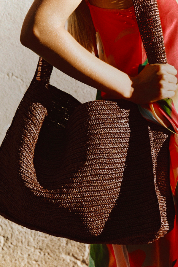 Raffia Tote Bag - Walnut