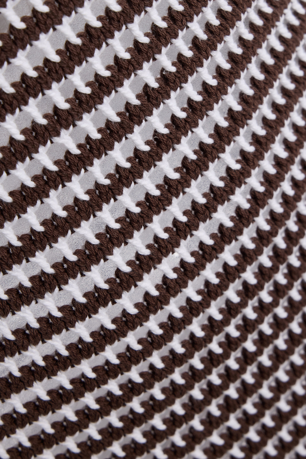 Lattice Knit One Shoulder Dress - Brown Stripe