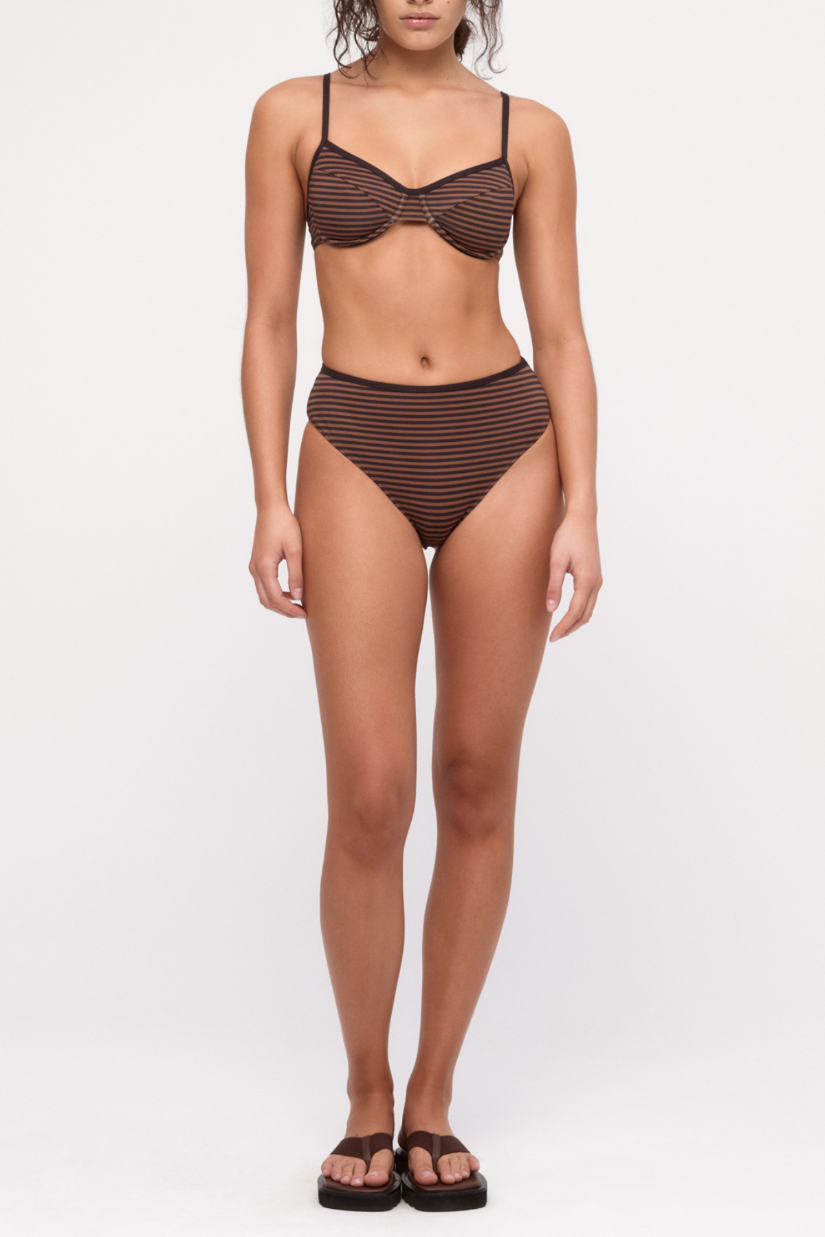 Balconette Bra Cup Top - Brown Stripe