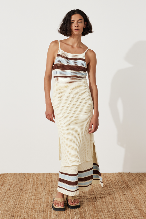 Sea Stripe Cotton Crochet Skirt
