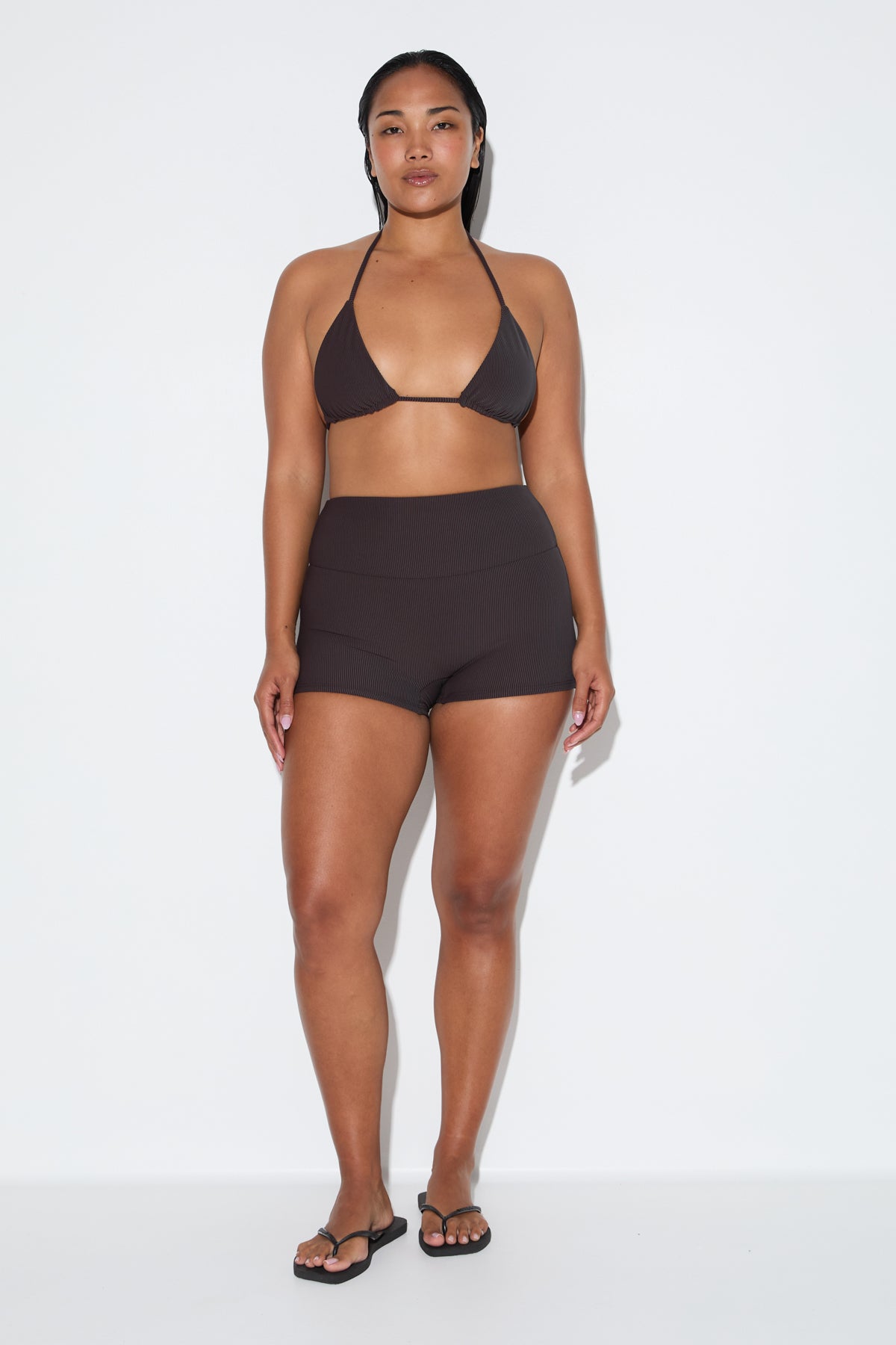 Signature Stripe Tie Triangle Top - Smoky Brown