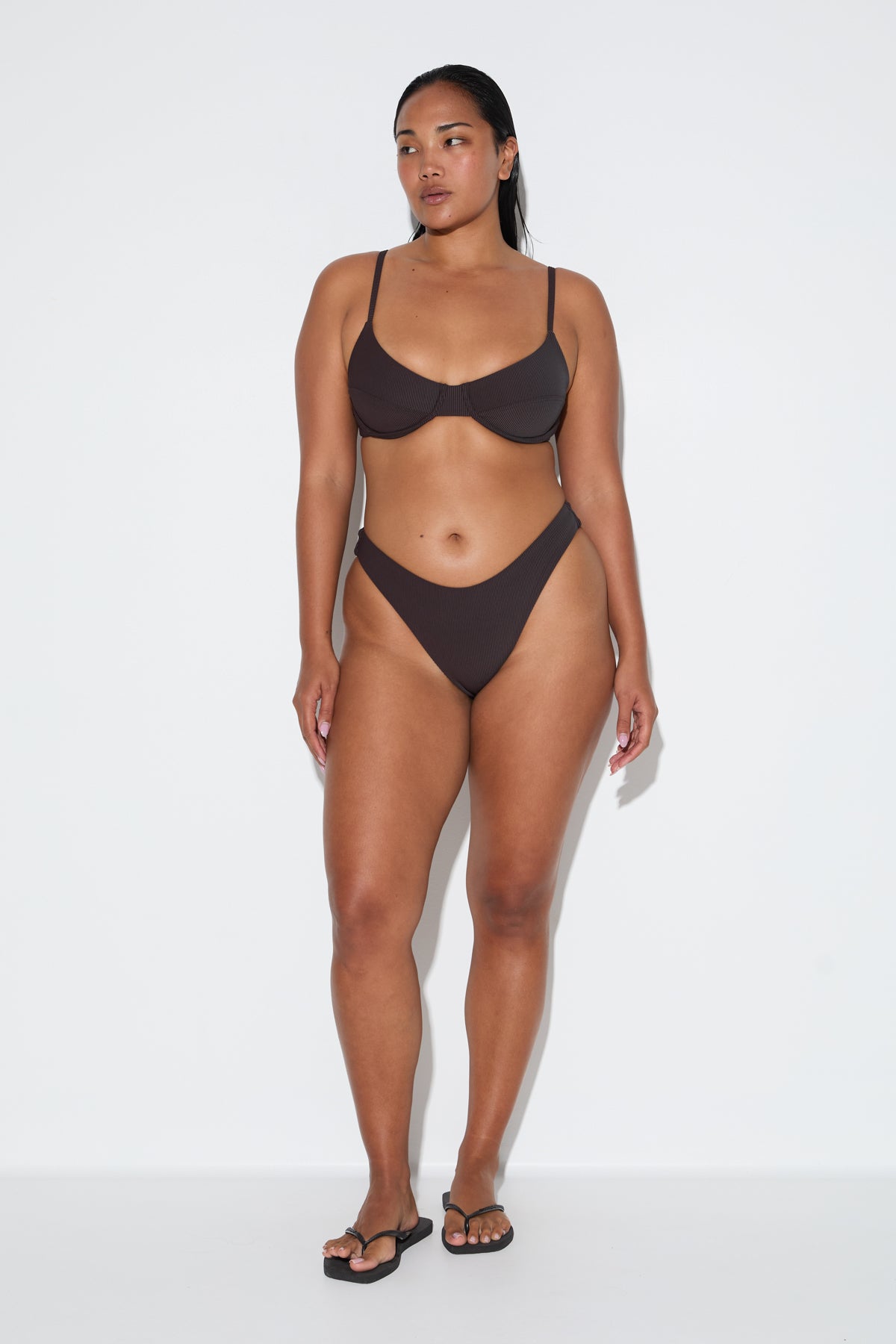 Signature Stripe Balconette Bra Cup Top - Smoky Brown