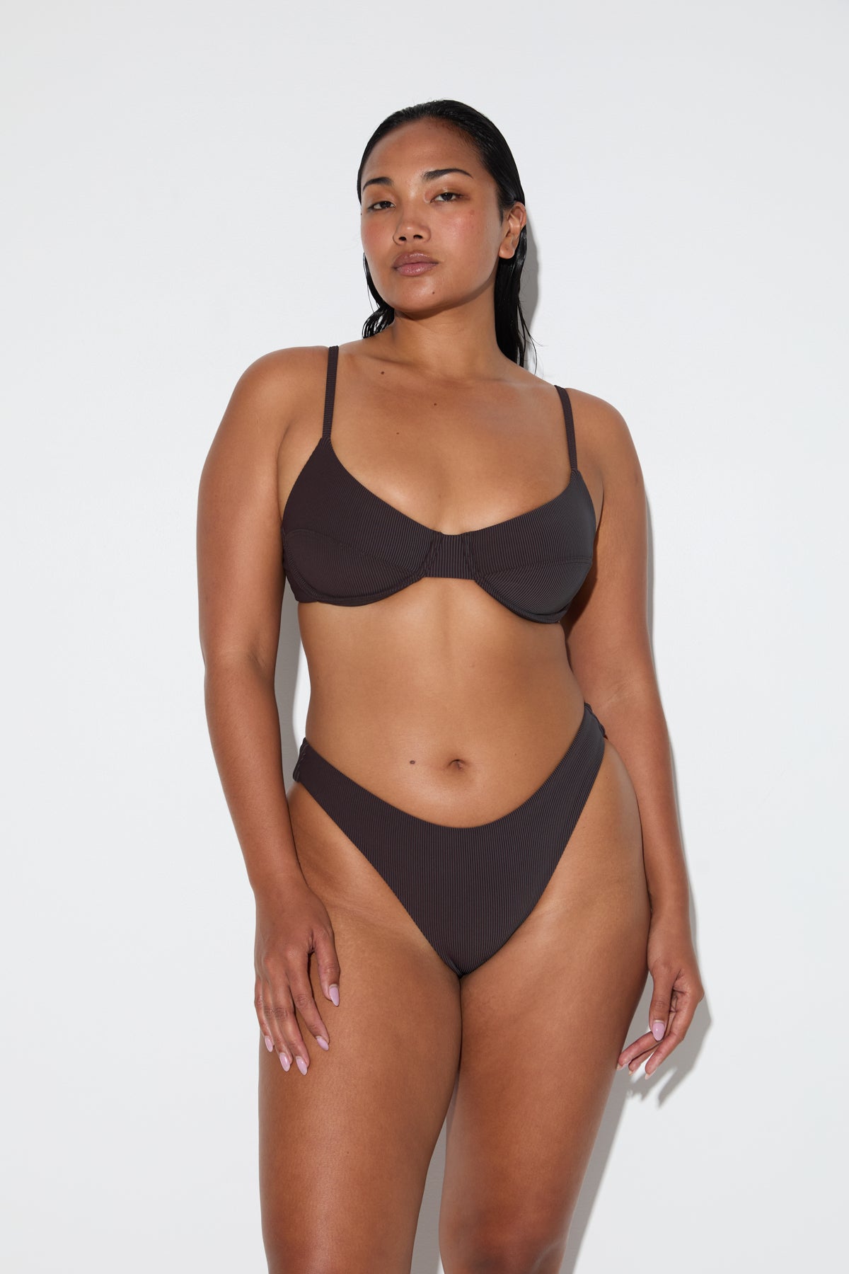 Signature Stripe Balconette Bra Cup Top - Smoky Brown