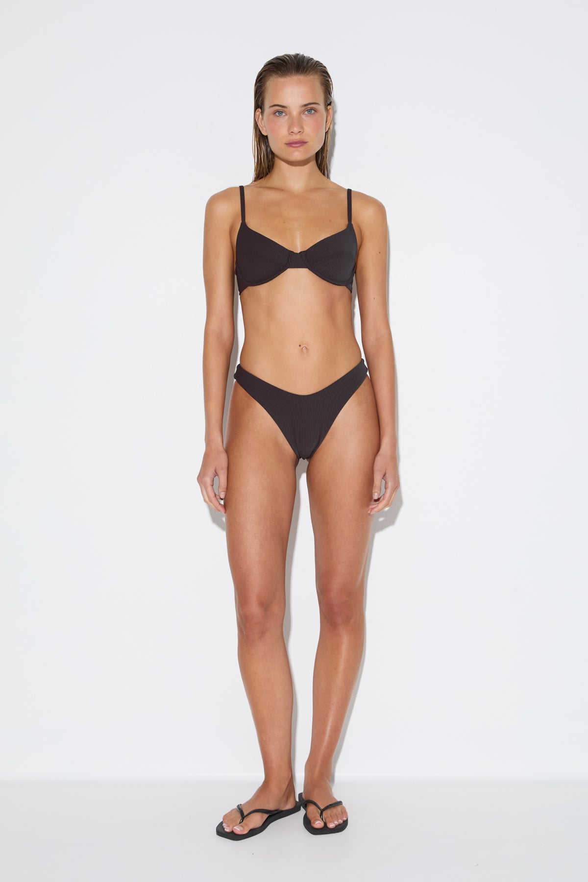 Signature Stripe Balconette Bra Cup Top - Smoky Brown