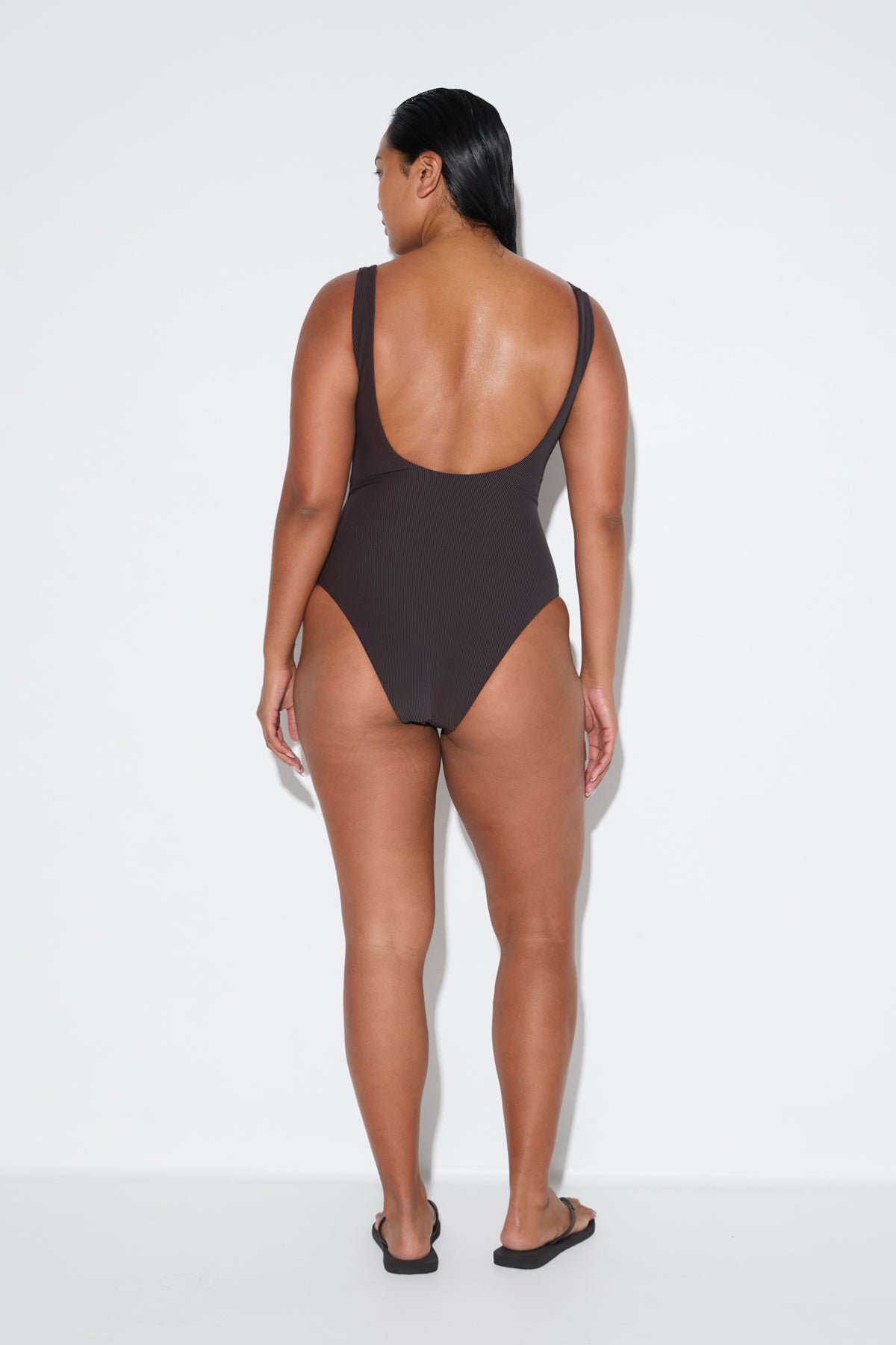 Signature Stripe Scoop One Piece - Smoky Brown