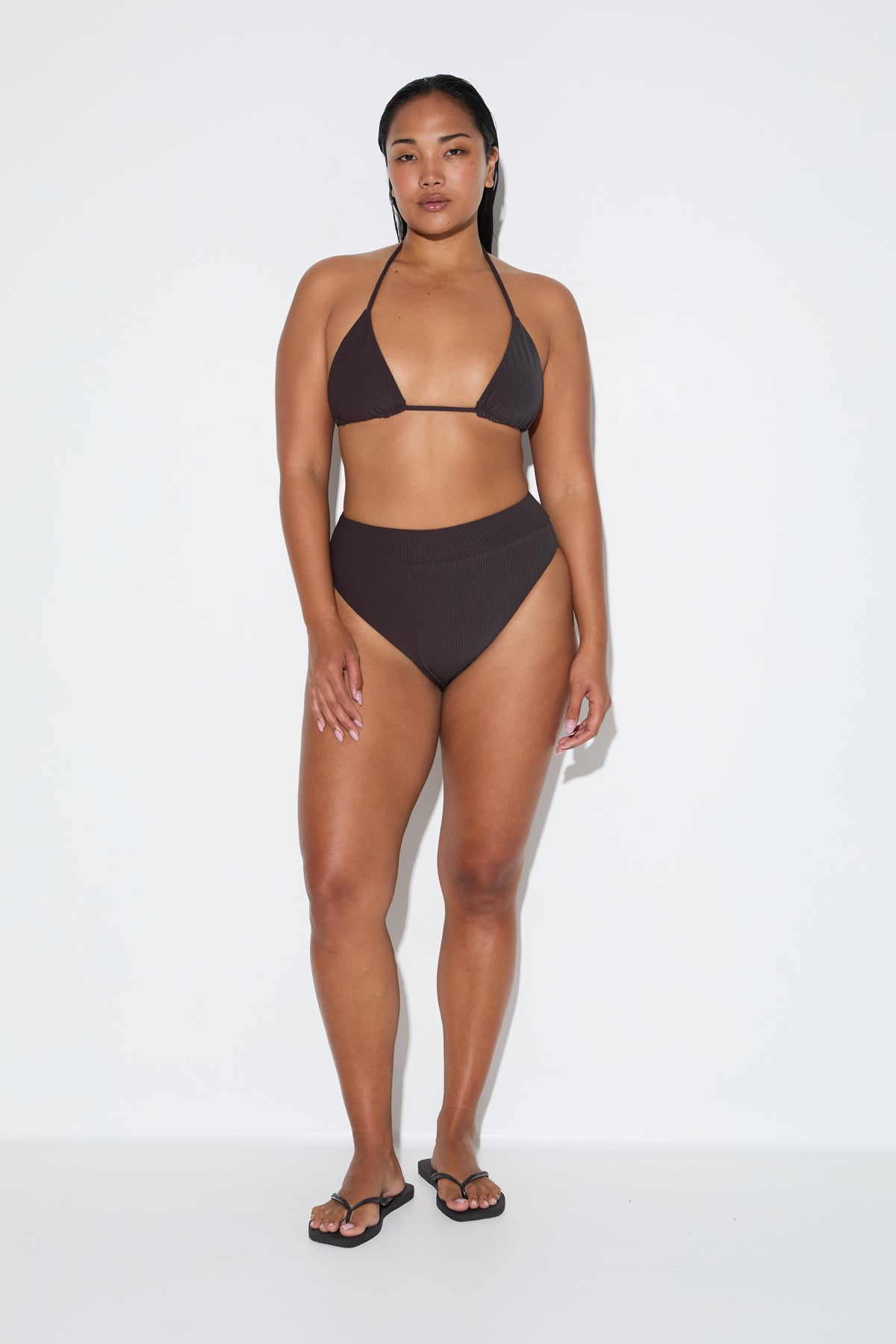 Signature Stripe Tie Triangle Top - Smoky Brown