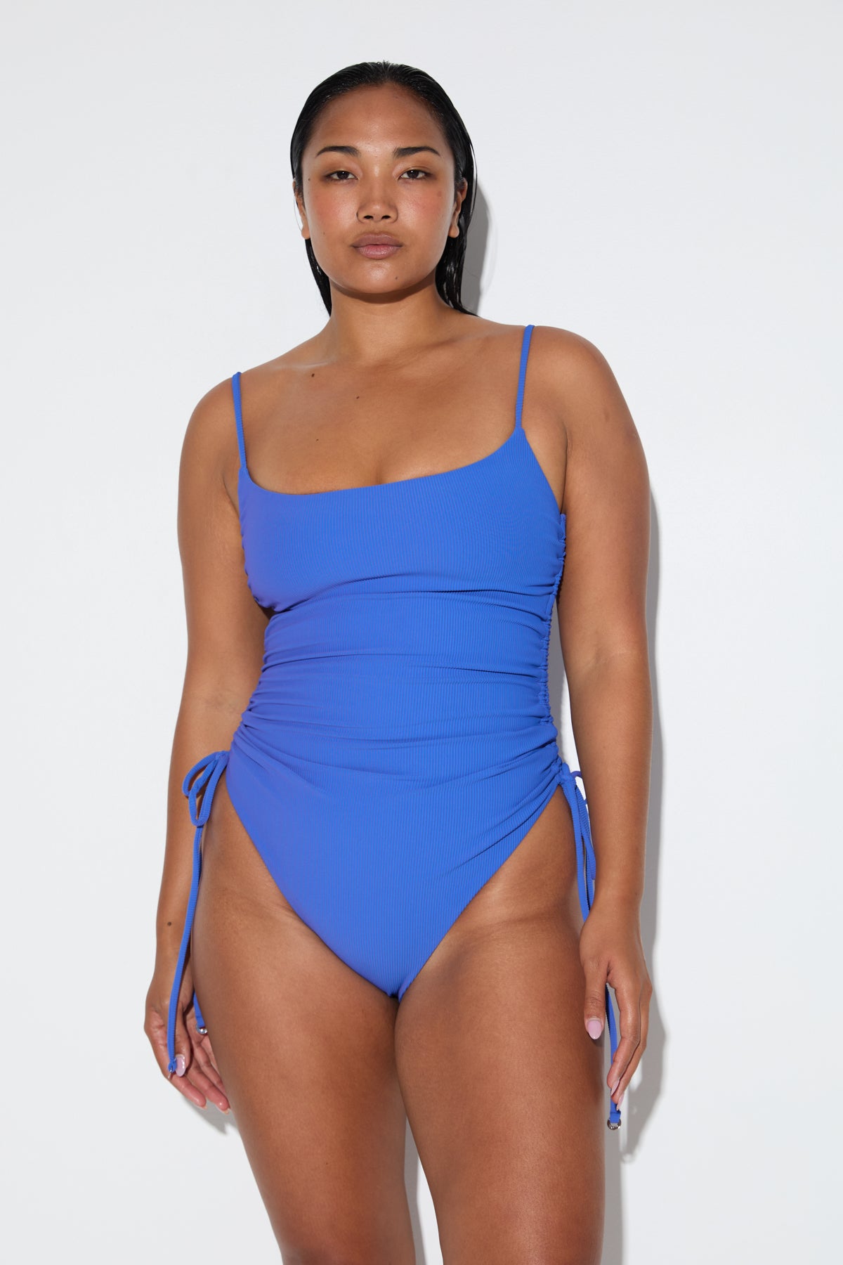 Signature Stripe Gathered One Piece - Pacific Blue