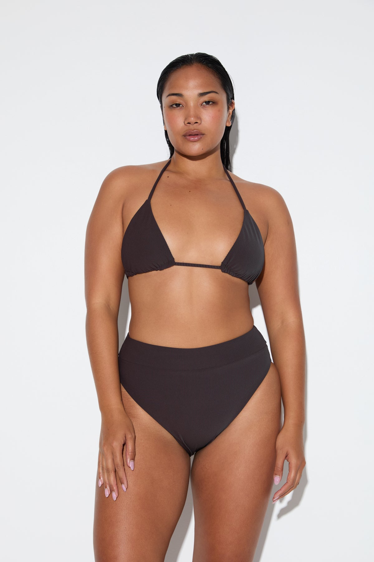 Signature Stripe High Waisted Brief - Smoky Brown